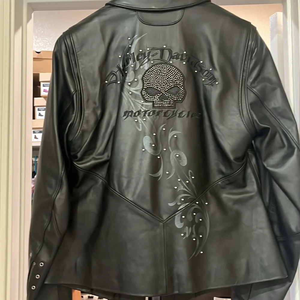 Black Studded Leather Jacket with Embossed Detail - Picture 10 of 13